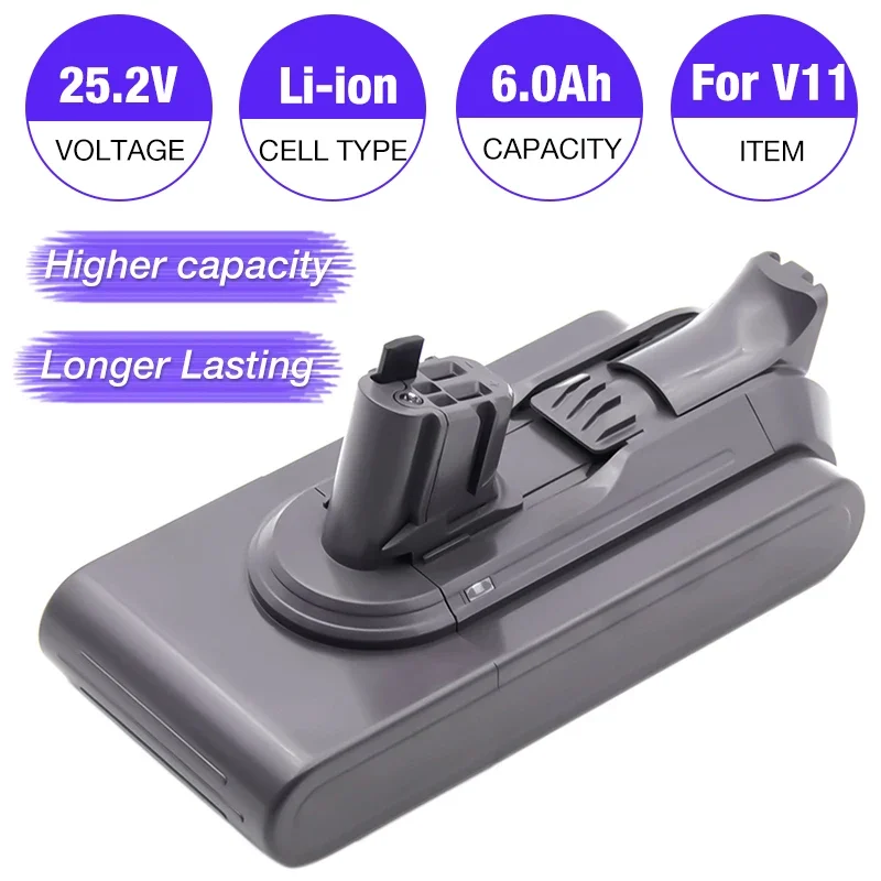 25.2V 6.0Ah Li-ion Click-in Rechargeable Replacement Battery for Dyson Cordless Vacuum V11 Absolute V11 Complete SV15 SV22 SV28