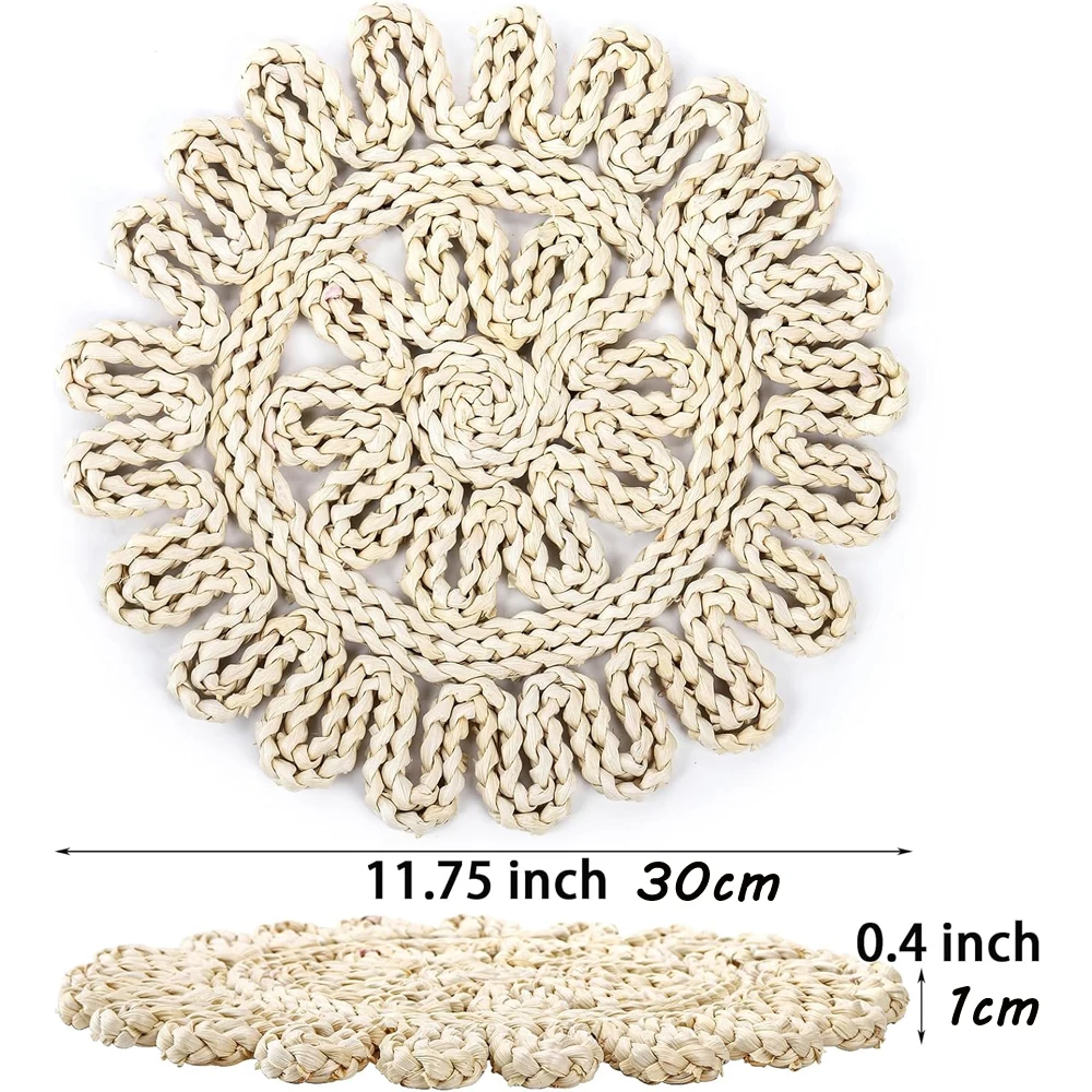 4/8/12PCS Woven Placemat Boho Straw Placemat Natural Braided Tablemat Farmhouse Decor for Wedding Thanksgiving Party 30cm