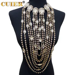 CUIER 45CM Long Tassel Rhinestones Glass Necklace Choker Jewelry For Women Body Chain