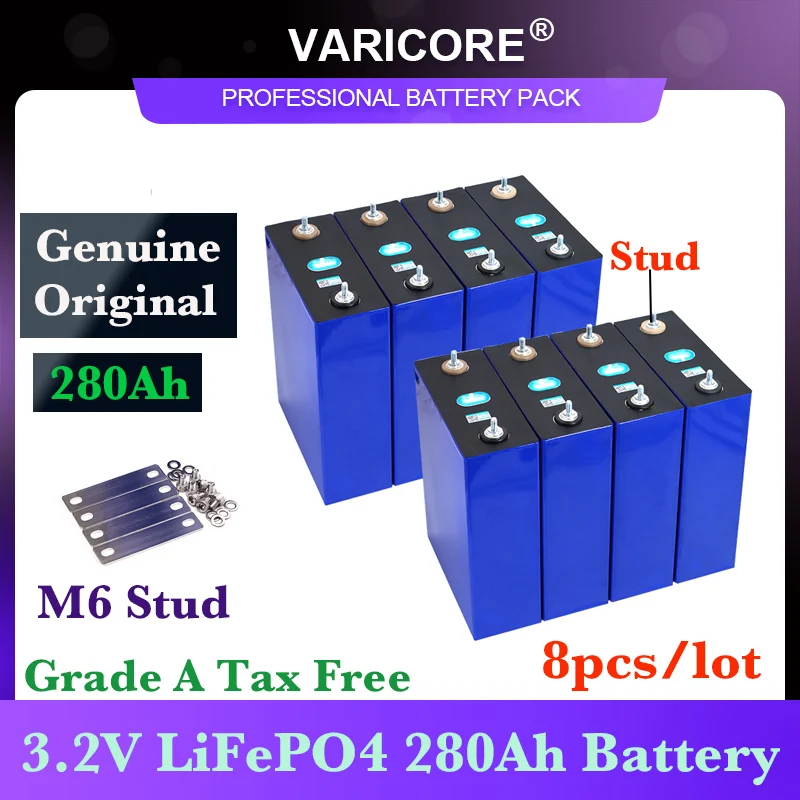 

8pcs 3.2V 280AH LiFePO4 battery Lithium iron phospha batteries for 12V Electric car RV Solar Energy storage system Stud TAX FREE