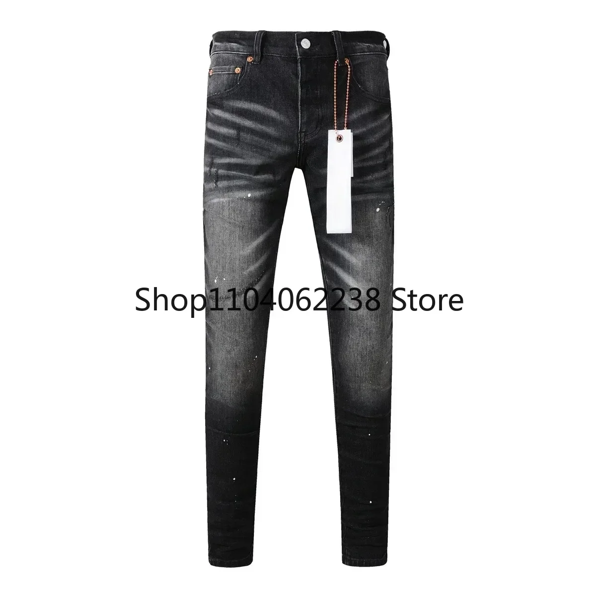 2024ss New Purples jeans Men Fashion High street brands paint distressed Repair Low Rise Skinny Denim pants