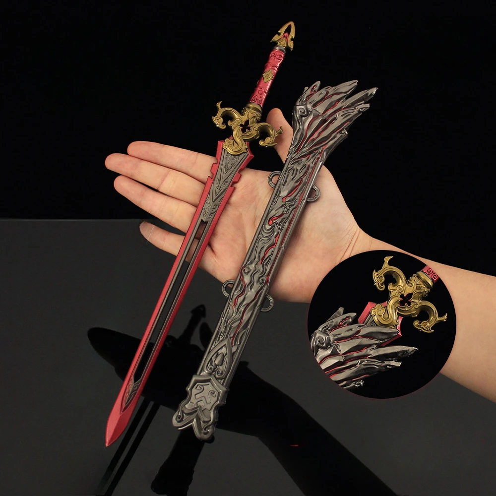 30cm naraka: periféricos de jogo bladepoint espada de céu vermelho com bainha arma de metal completa modelo caixa de presente ornamentos de brinquedo colecionável