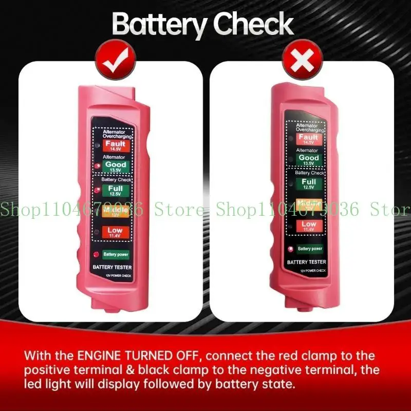

652F Automotive Alternator Battery Tester, High Precisions 12V Battery Diagnostic Tool with Condition Display