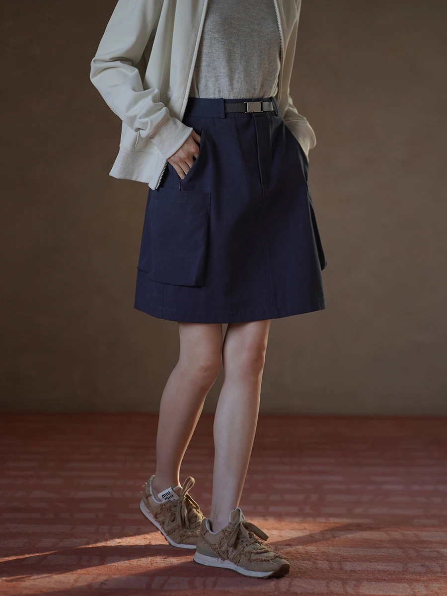 

Юбка А-силуэта с высокой талией и 3D-дизайном карманов, повседневная, из хлопка, для работы, удлиненная, удобная для поездок на работу, молодежная