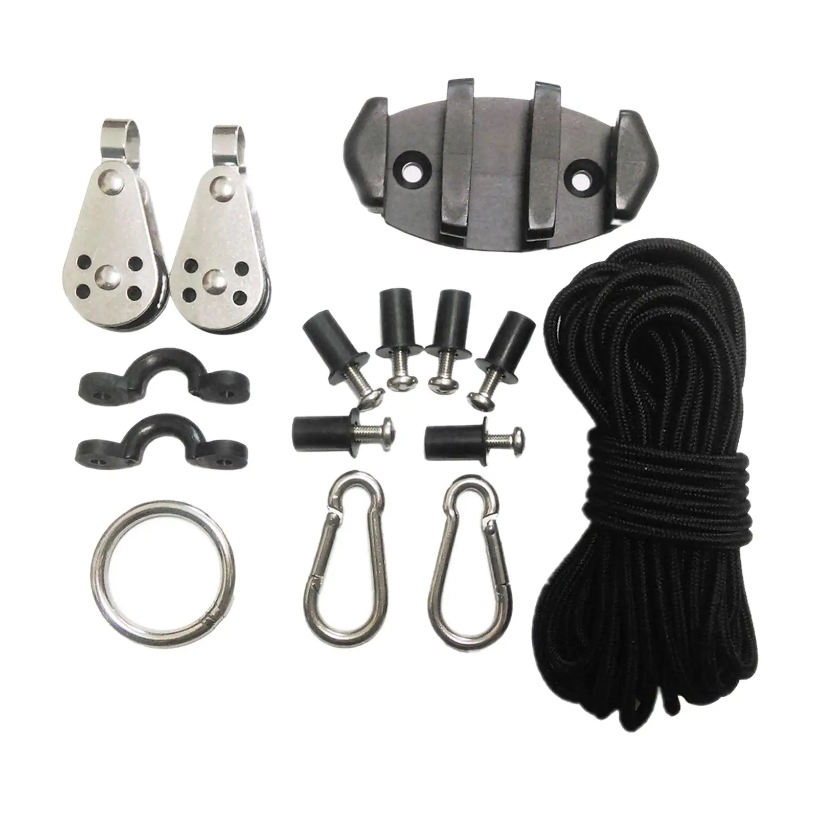 Kayak Canoes Anchor Trolley Kit System w/Pulleys Pad Eye Cleats Ring