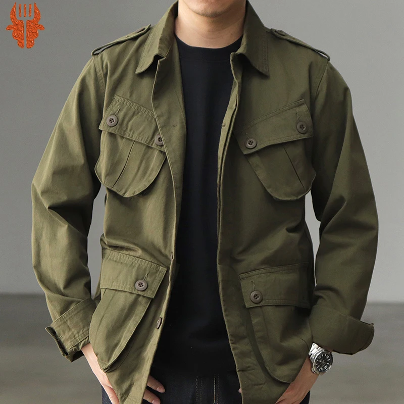 

2023 Vintage M43 Field Jacket Men Army Green Lapel Multi-pocket Long Sleeve Tooling Jacket Spring Autumn Casual Cardigan Coat