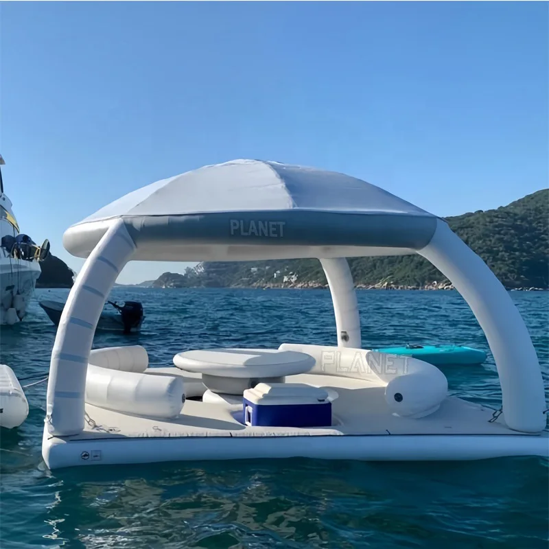 Summer Water Entertainment Equipment Water Dock Dome Platform Inflatable Floating Island With Tent