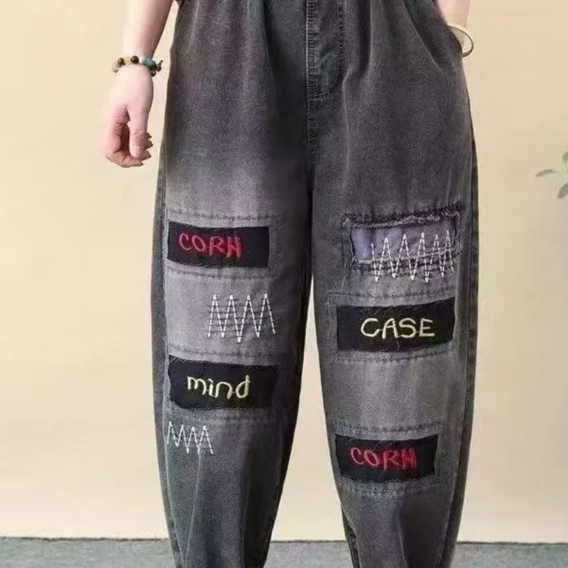 

Новые весенние потертые джинсы Харлан, свободные 1920, большой размер, винтажные мешковатые джинсы-карго в стиле хип-хоп с эластичной резинкой на талии