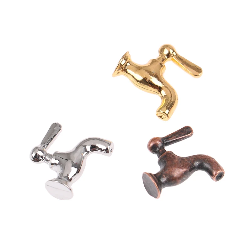 4 stks/set Poppenhuis Miniatuur Metalen Waterkraan Kraan Badkamer Accessoires