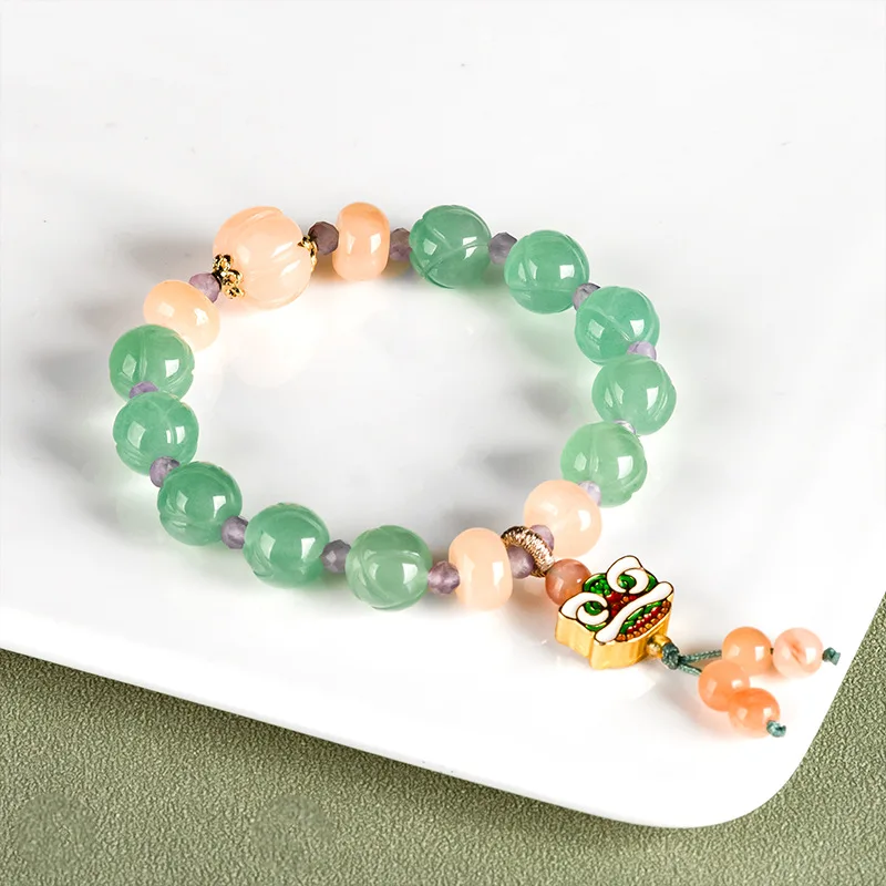 

Браслет из авантюрина с лотосом и золотистым шелковым нефритом, натуральный камень ручной работы, значимый ювелирный подарок для девушек