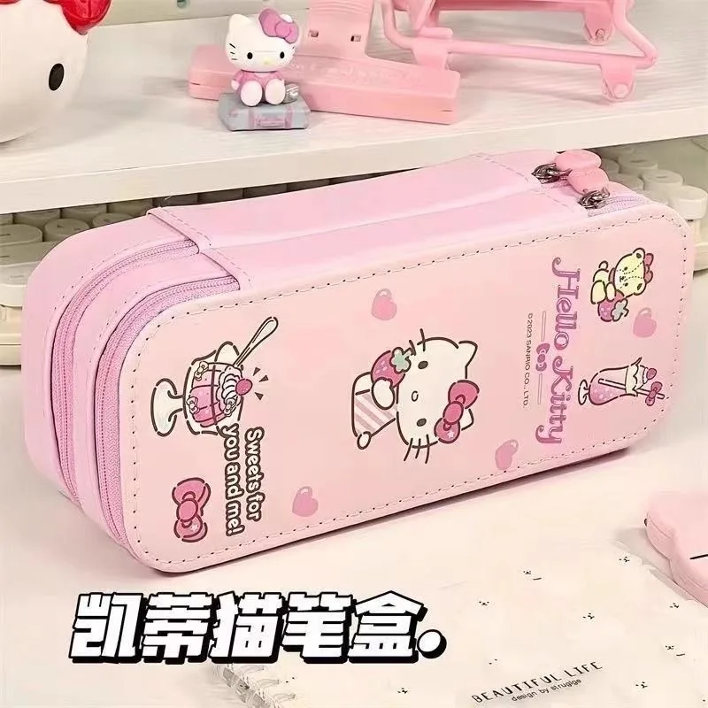 Sanrio 헬로 키티 애니메이션 Kawaii Ins 보관 문구 케이스 귀여운 마이 멜로디 쿠로미 대용량 펜 케이스 어린이를위한 선물