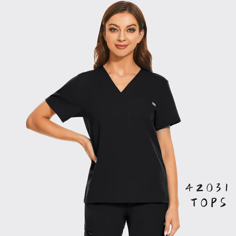 Scrubs uniforme enfermeira workwear scrubs blusa uniformes de enfermagem médicos das mulheres dos homens com decote em v roupas médico camisas de trabalho cor sólida