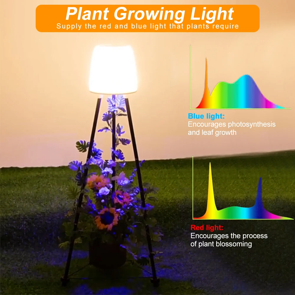 Solar Outdoor Floor Lamp for Patio With Plant Stand Grow Light Waterproof Garden Solar Powered Lantern Warm RGB Deck Yard Porch