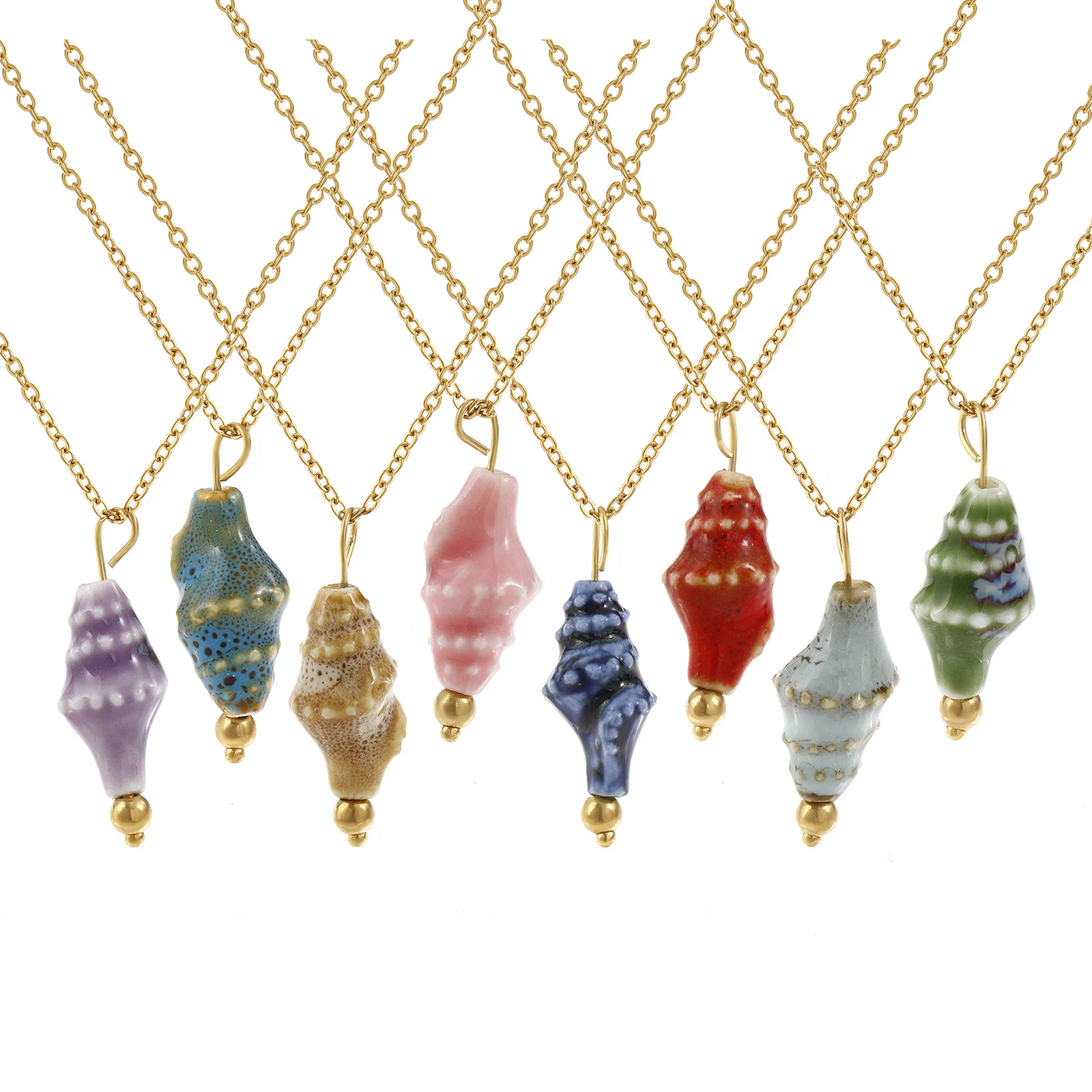

1 Piece Ceramic Conch Sea Snail Charm Necklace Stainless Steel Gold Plated Chain Necklace For Women Fashion Jewelry 45cm+ 5cm