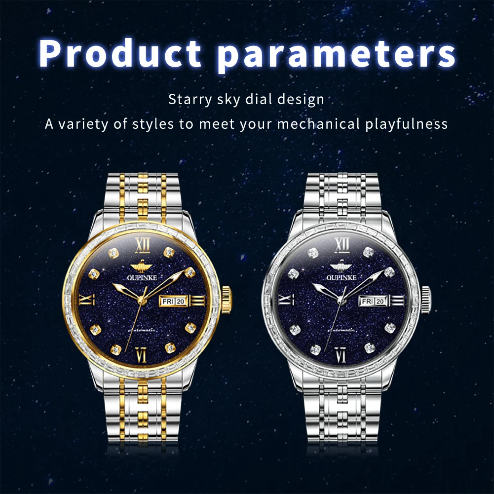 OUPINKE Men Watches Top Brand Luxury Automatic Wristwatch for Man Original Mechanical Starry Sky Dial Waterproof Tungsten Steel