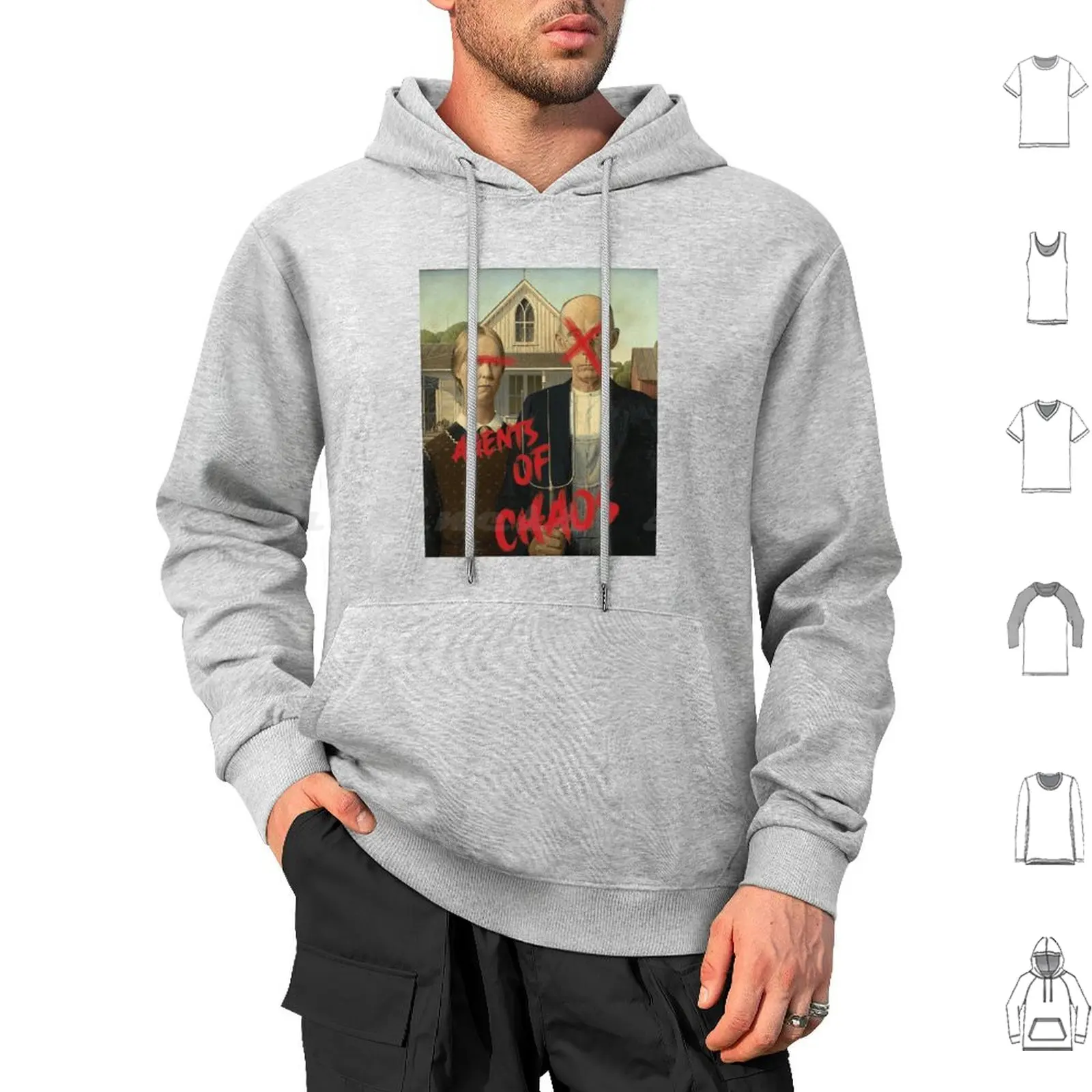 Vandalized Art Agents Of Chaos ( American Gothic ) Hoodie cotton Long Sleeve American Gothic Grant Wood Pop Culture