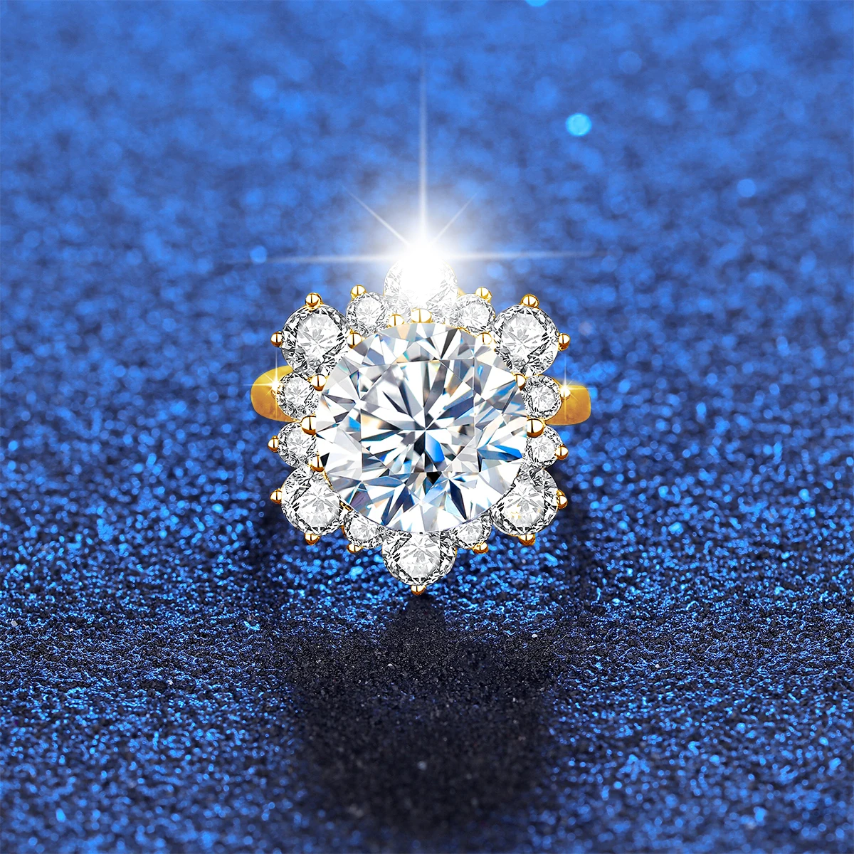 Massiver Rundschliff 13mm 8ct Moissanit-Ring mit Zertifizierung Luxus-Hochzeitsschmuck für Frauen Verlobungsgeschenk Testbestanden – Detail 2