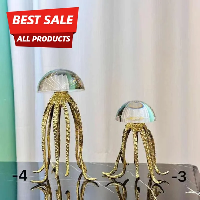 Crystal Jellyfish Ocean Art Decor Metal Ornament for Living Room Desk Showroom Home