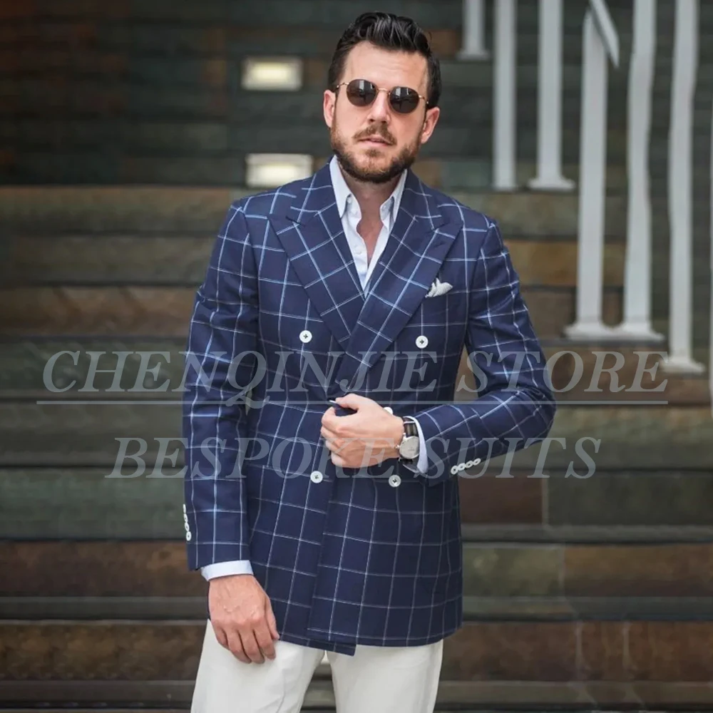 

Luxury Double Breasted Men's Suits Elegant Peak Lapel Regular Length Slim Fit 2 Piece Jacket Pants Sets Male Clothing Blazer