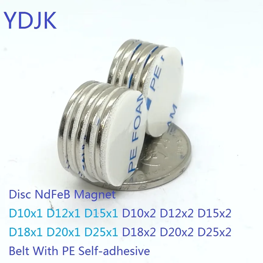 10PCS/LOT Disc NdFeB Magnet 10*1 12*1 15*1 18*1 20*1 25*1 Belt With PE Self-adhesive N35 Neodymium 10X2 12X2 15X2 18X2 20X2 25X2