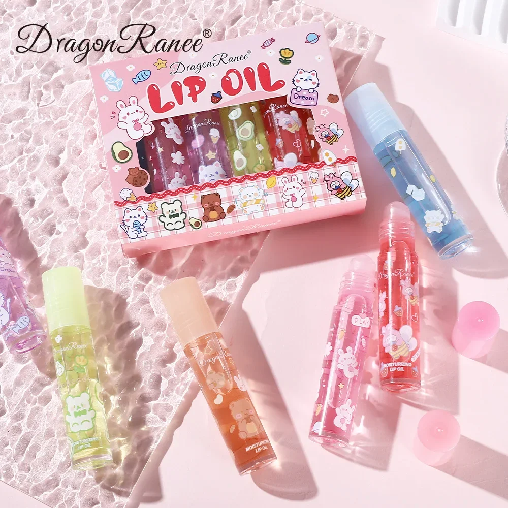 التنين راني 6 قطعة/المجموعة لفة على زيت الشفاه الزجاج يرطب ترطيب ملمع الشفاه لطيف شفاف زيت الشفاه العناية بالشفاه ماكياج #4