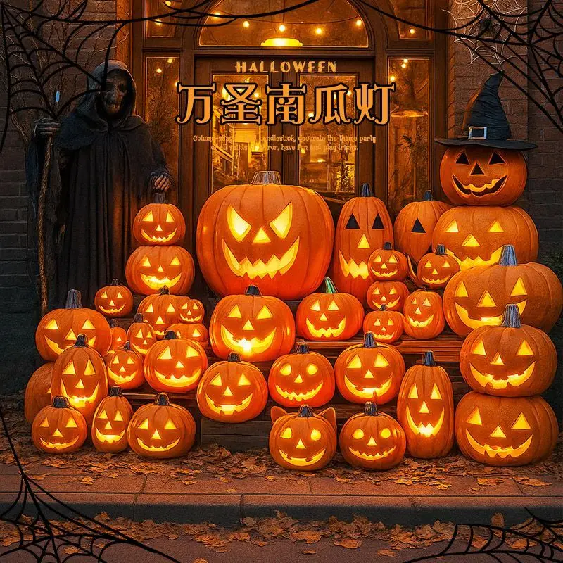 Halloween Light Up Pumpkin Lantern LED Jack O Lantern Decoration Glowing Pumpkin Tabletop Ornament for Party Bar Home Decor