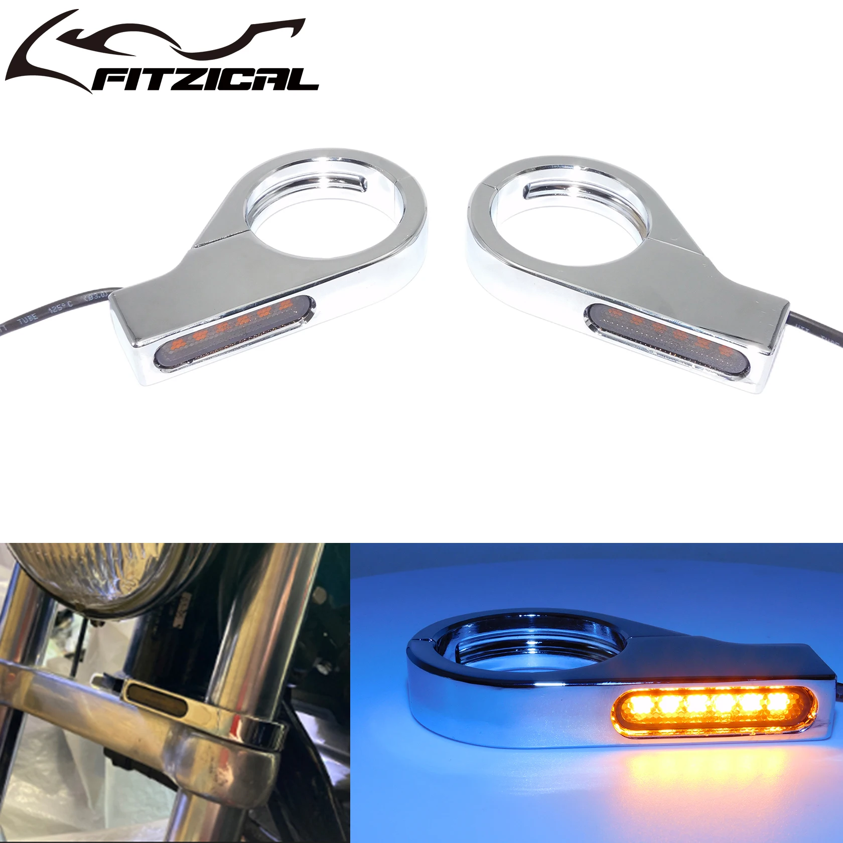 

Motorcycle Amber LED Front Turn Signal Light 41mm Fork Tubes Blinker Lamp For Harley Sportster XL Softail Bobber Chopper Custom