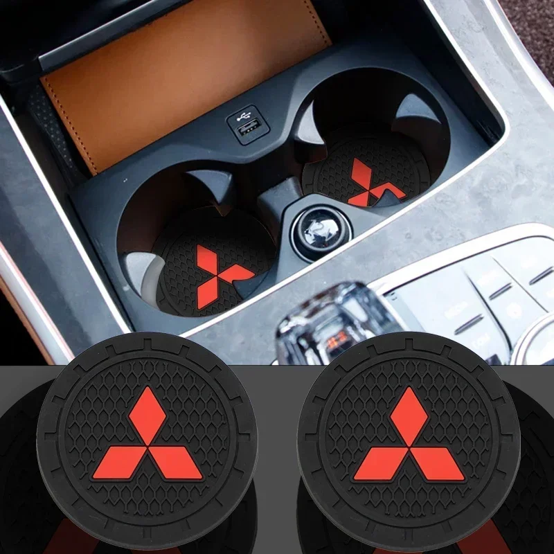 2PCS Car Coaster Water Cup Bottle Holder Mat Anti-Slip Pad For Mitsubishi Ralliart ASX Eclipse Galant Mirage Montero EVO Xpander