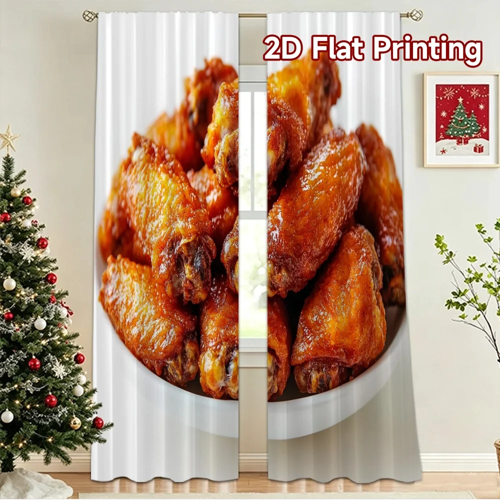 2D flat 2pcs Curtain Country Style Spicy Chicken Wings Durable polyester fiber Festive Wall Decor Perfect for Holiday