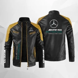 Jaqueta de couro para motociclista masculina e feminina, Mercedes Benz F1 Sportswear, nova, outono e inverno, 2024