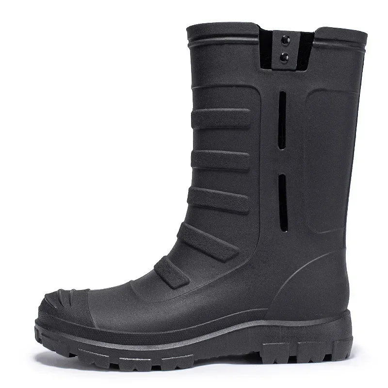 Spring Men Mid-Tube High-Tube Outdoor Waterproof Non-Slip PVC Wear-Resistant Rain Boots Construction Site Rubber Shoes Plus Size