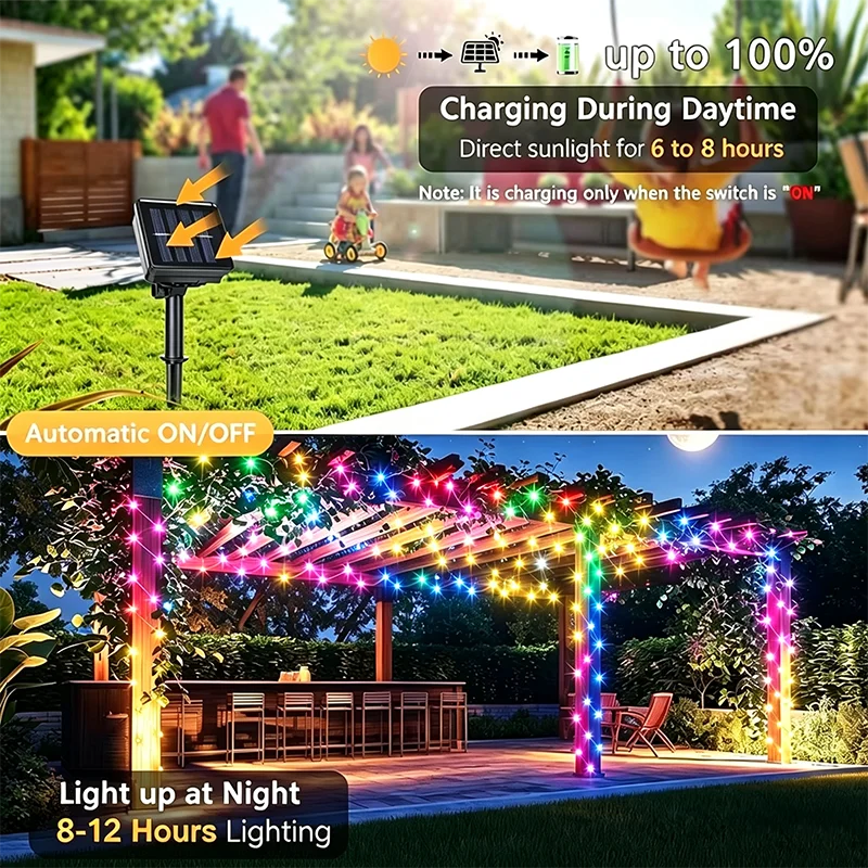 Solar Led Fairy Light Outdoor Christmas Lights 8Modes Copper Wire String Lights Waterproof for Garden Tree Patio Decor