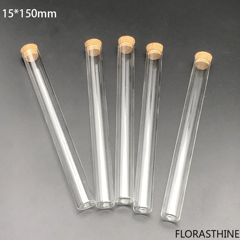 20pcs /Pack 15x150mm Lab Transparent Flat Bottom Glass Tubes Test with Cork Wooden Stoppers for Laboratory Container