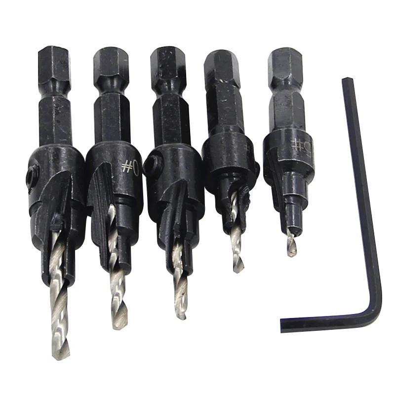 5pc Hexagon screw carpenter's hole opener countersink drill taper drill drilling reaming hardware tool set