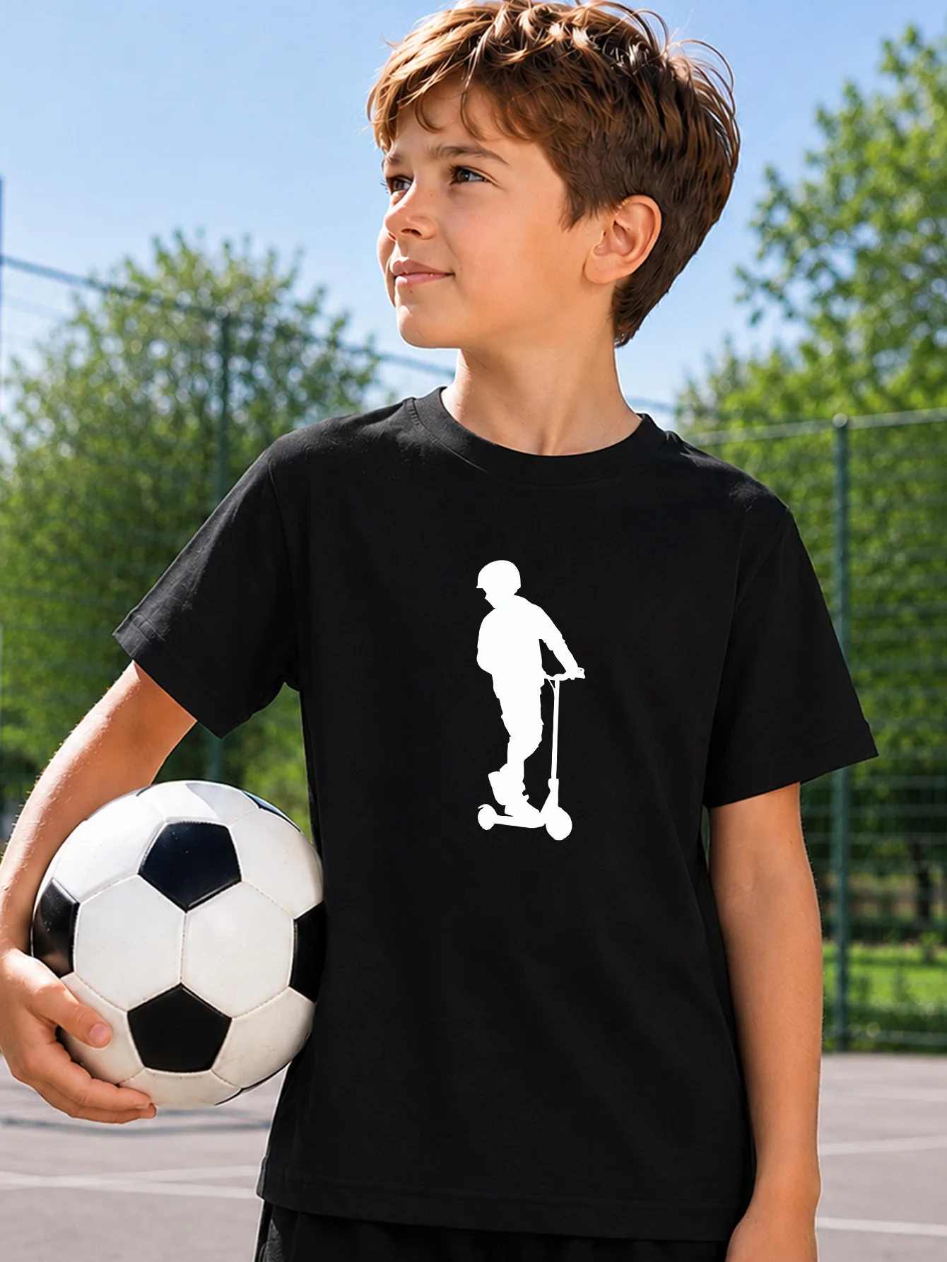 Cool Scooter Rider Silhouette Print Family Matching T Shirt Boys Girls Soft Summer Short Sleeve Tees Parent‑Child Daily Tops