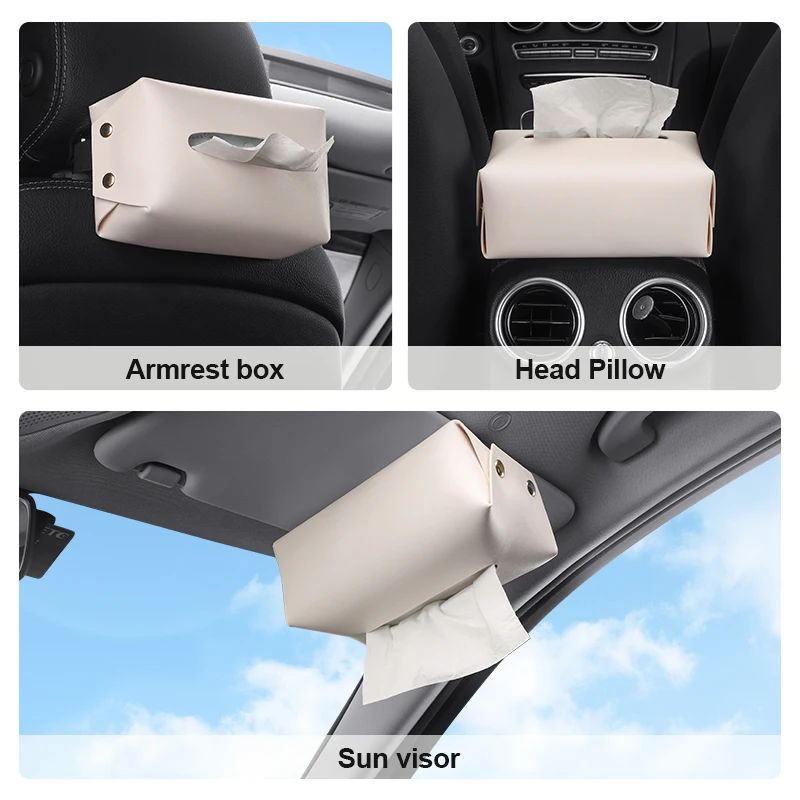 1PC PU Leather Car Tissue Box Universal Sun Visor Armrest box Tissue Box Holder Auto Interior Backseat Storage Box Decoration