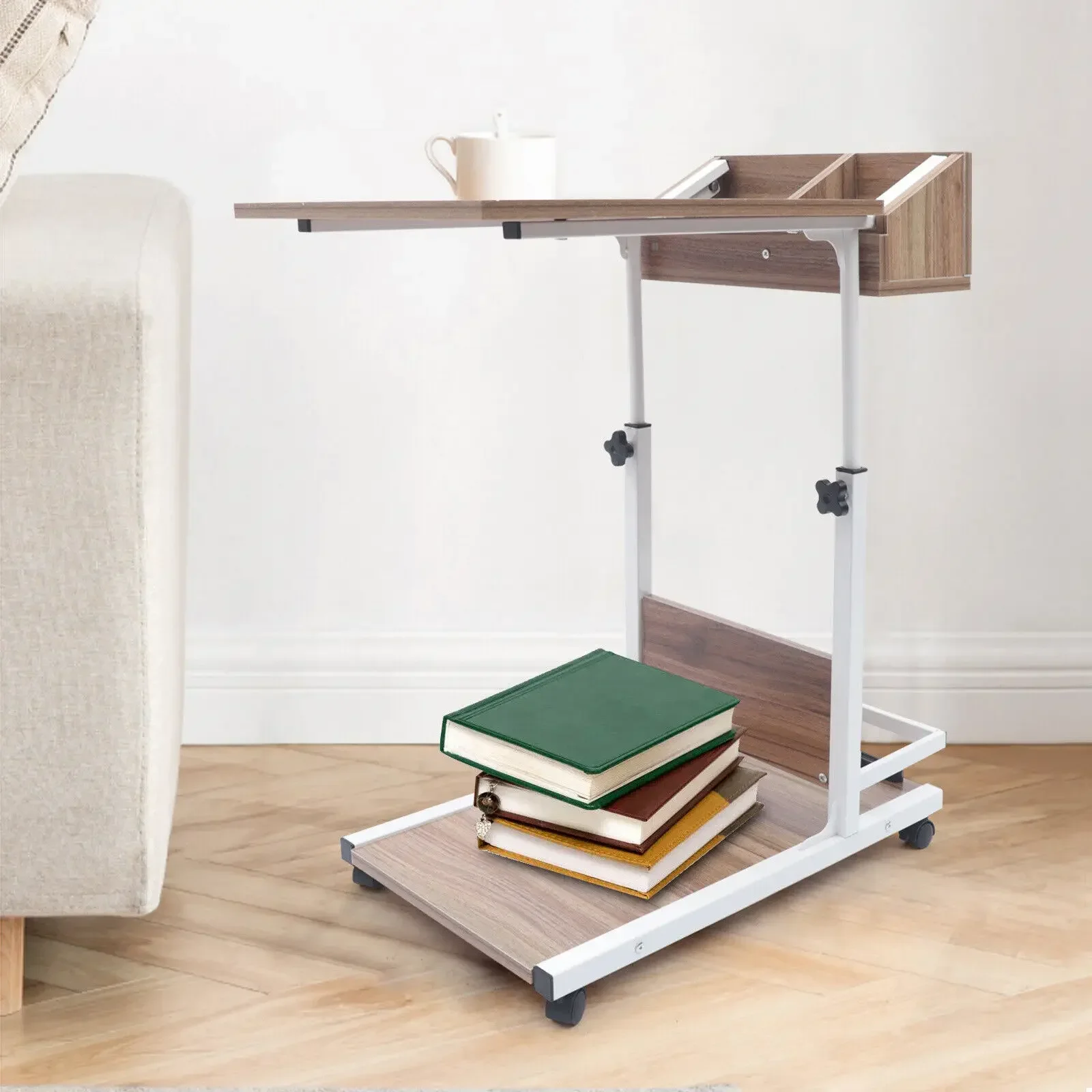 

Coffee Tray C Table with Wheels – Adjustable Height Bedside Couch Table (USA)