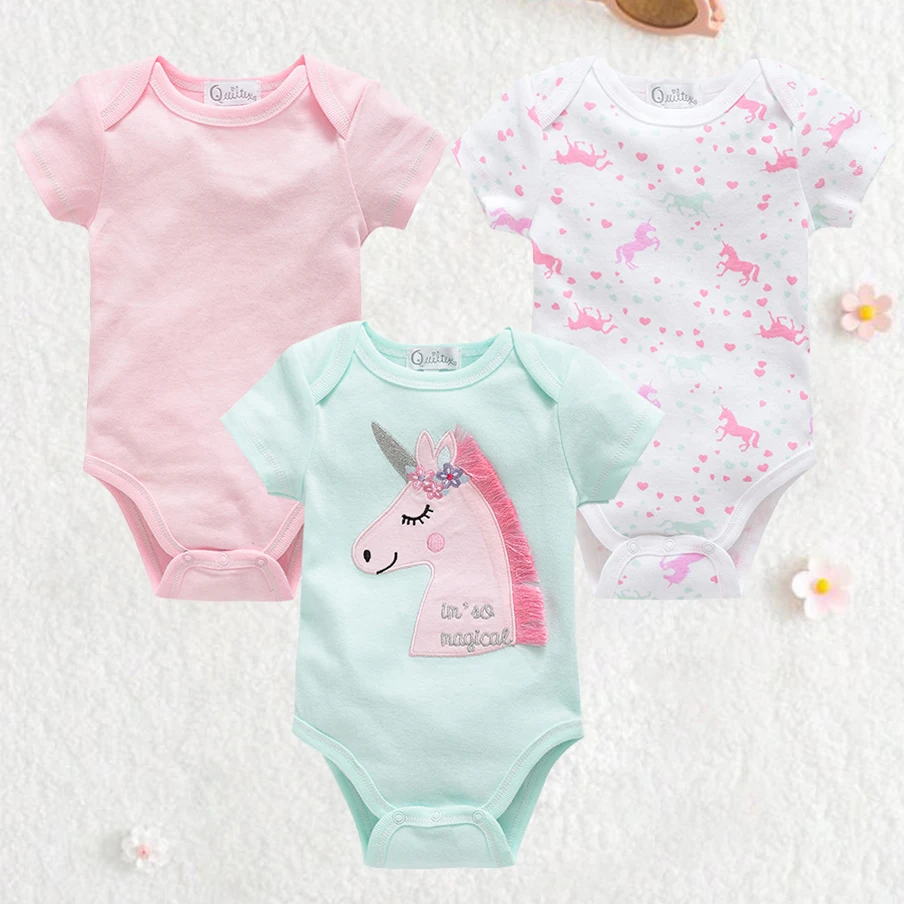 3Pcs/Set Summer Newborn Baby Girls Body Suit Unicorn Infant Girls Clothes Short Sleeve Baby Girl Boy One Piece Jumpsuit Bodysuit