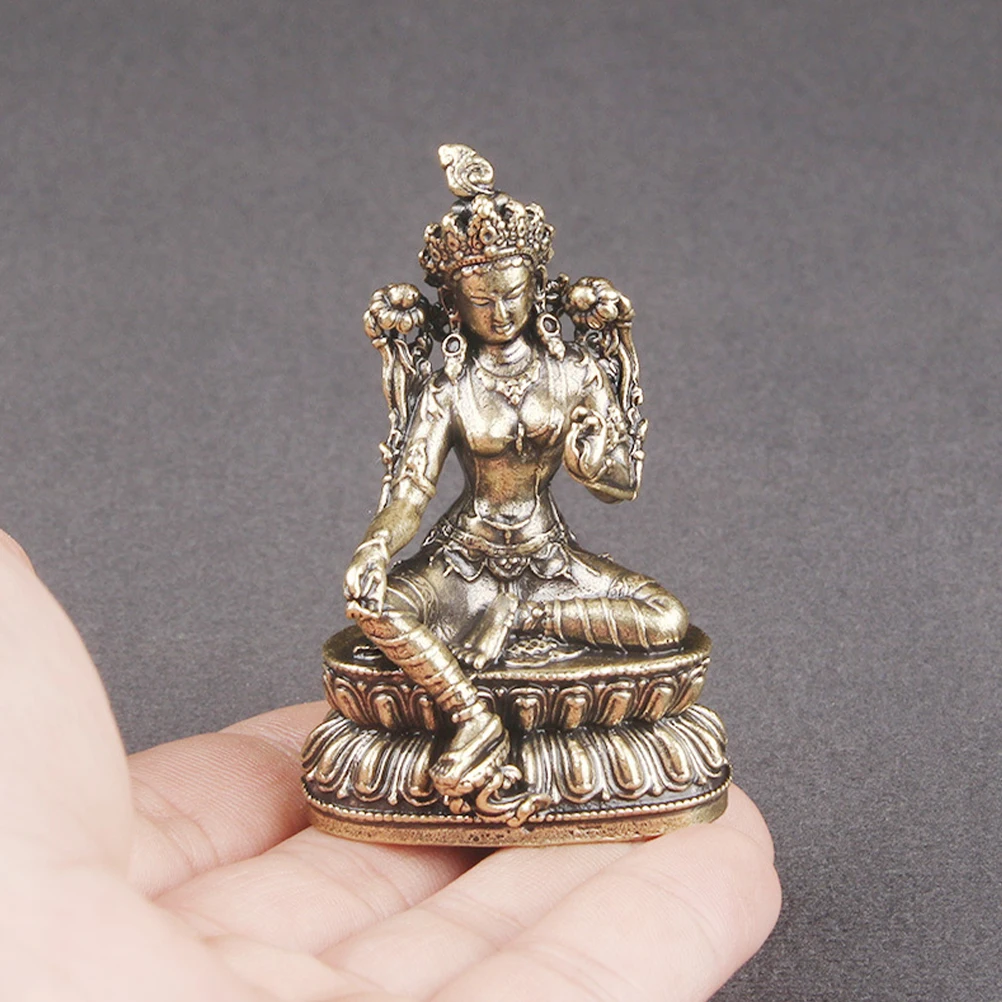 

Brass Green Tara Buddha Statue Retro Desktop Decor Indoor Small Size Smooth Surface Compact Design Delicate Craftsmanship