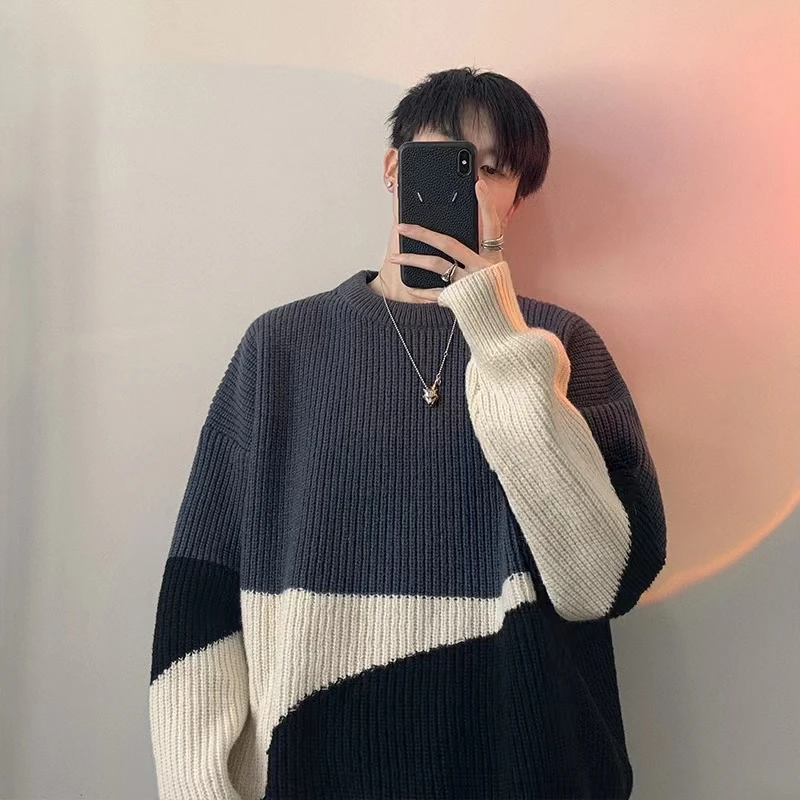 

Trendy Korean Sle Knitted Sweater Student Casual Wear Color Blo Faionable Overcoat Loose Fit Long Sve round Ne