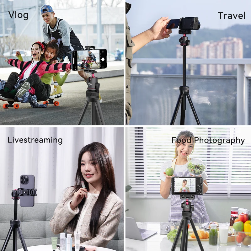 Ulanzi TT51 Portable Tripod Universal Camera Phone Lightweight Stand 450-1380mm Tripod with Floding Phone Clip