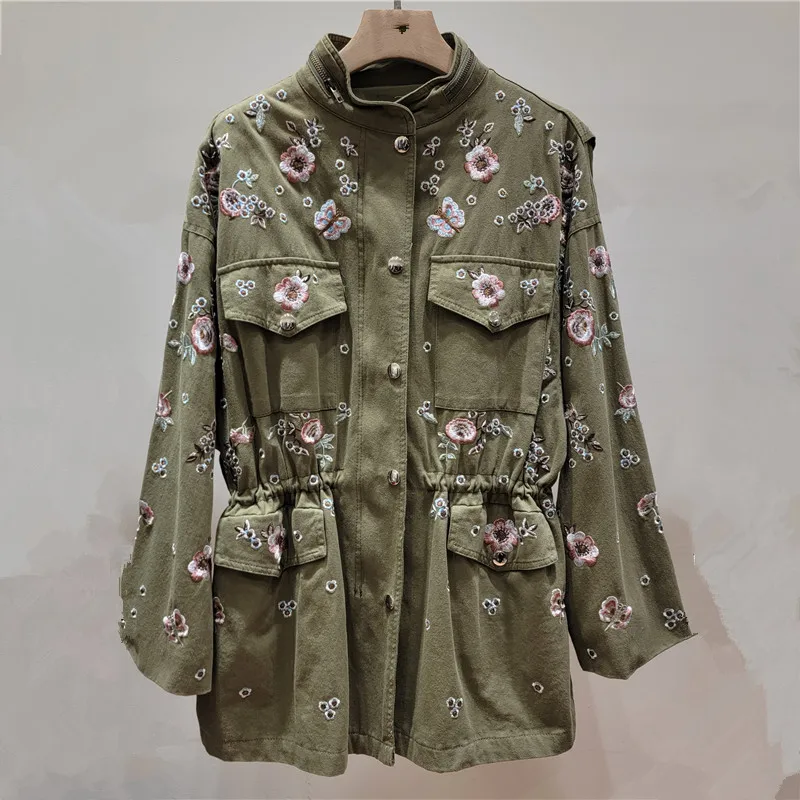 

Женская куртка Clothland с цветочной вышивкой, длинными рукавами, карманами и завязками, модная верхняя одежда, пальто Mujer CB334