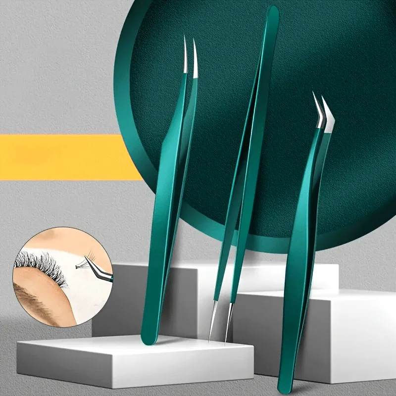 Kit di strumenti per extension ciglia ipoallergeniche - Set di pinzette in acciaio inossidabile con piume dorate e morsetti per delfini per artisti delle ciglia