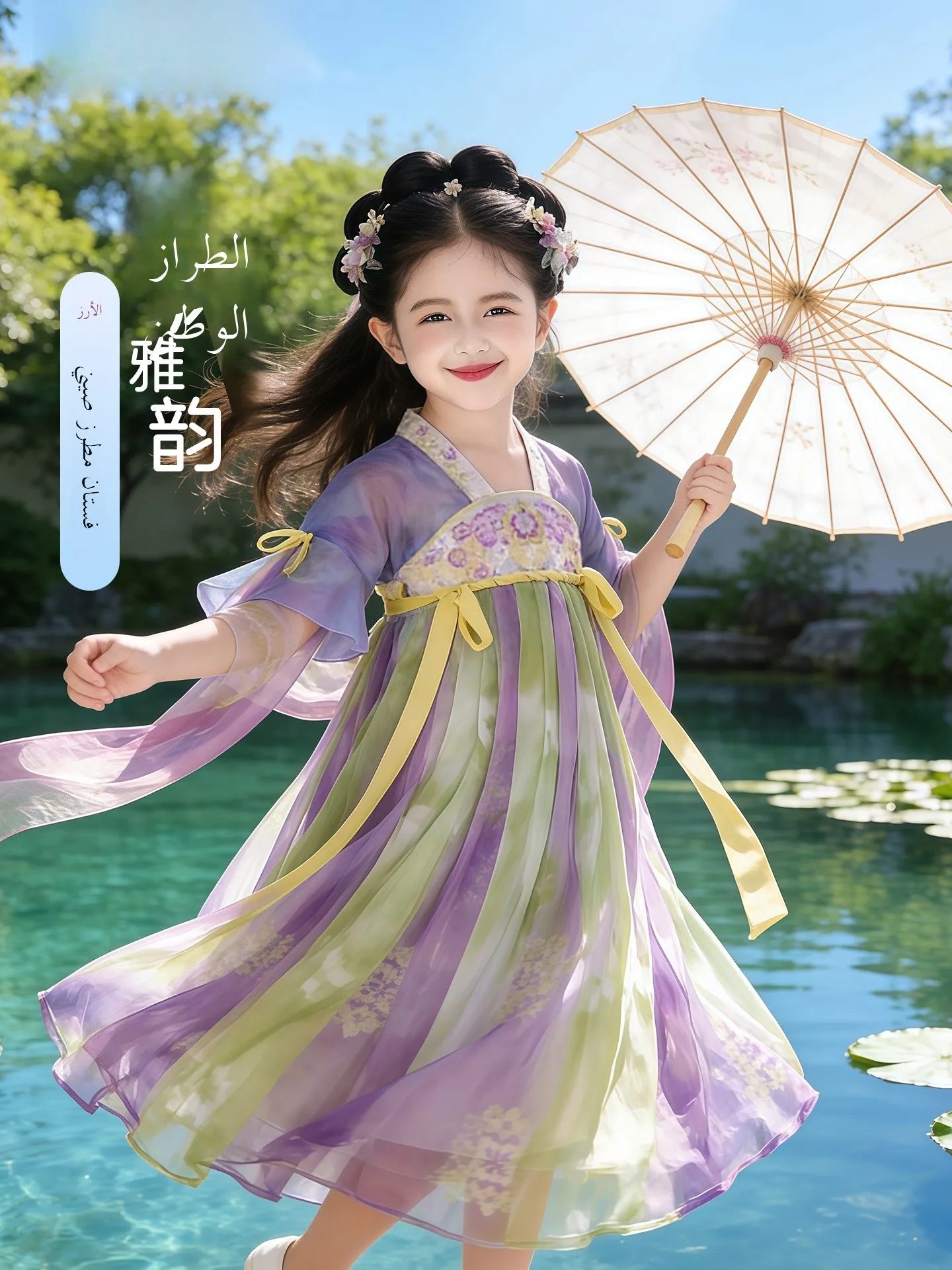 princess-style-summer-dress-for-girls-children's-traditional-chinese-costume-hanfu-skirt-long-sleeve-mid-length-breathable