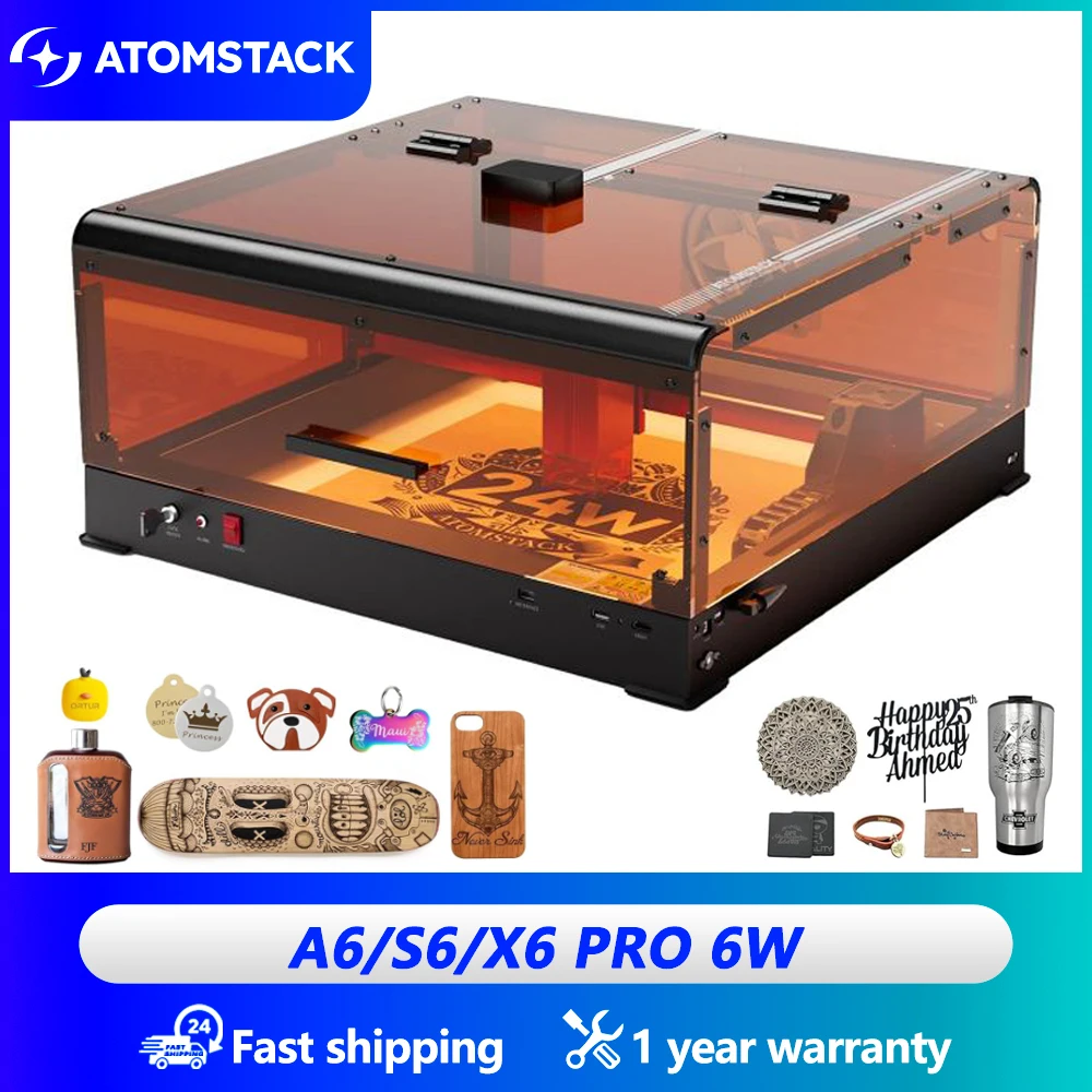 Atomstack A6 X6 Ultra 50W Laser Wood Engraving Machine Installation-Free Desktop Gift Customization Wood Leather Laser Cutting