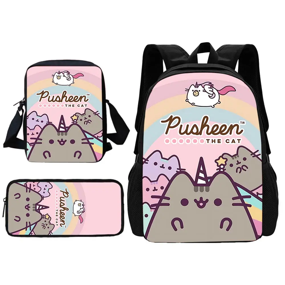 Cute Cartoon Cat Child School Backpack With Shoulder Bag Pencil Bags P-PusheenS School Bags for Boys Girls Best Gift