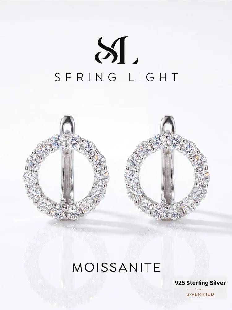 Brincos redondos de diamante moissanite real para mulheres, prata esterlina 925, festa de aniversário, moda luxuosa, joias finas de alta qualidade