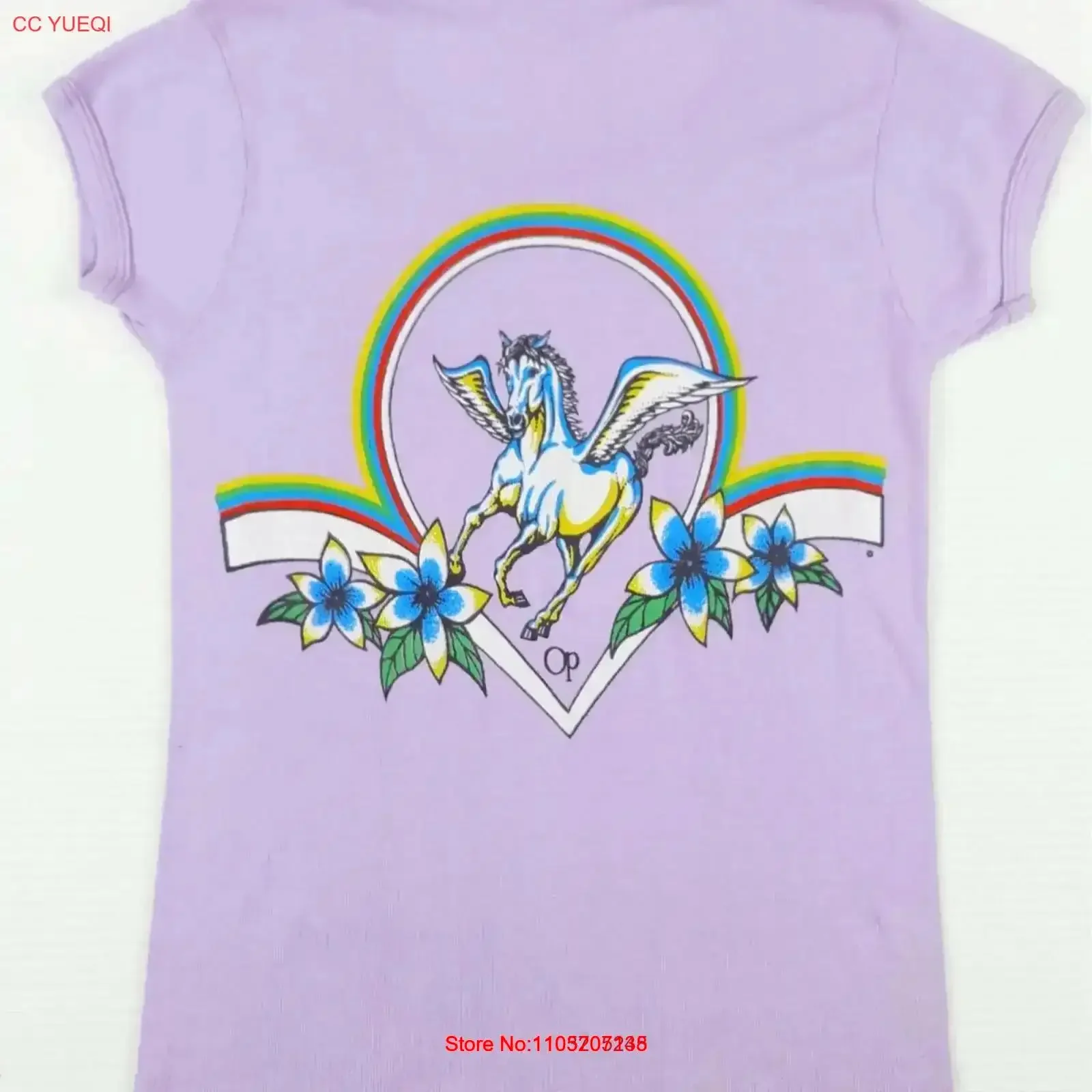 خمر المحيط المحيط الهادئ OP بيغاسوس قوس قزح المرأة 70s بيبي دول تصفح الولايات المتحدة الأمريكية تي شيرت S غسلها امتدت قليلا عادية خمر لينة