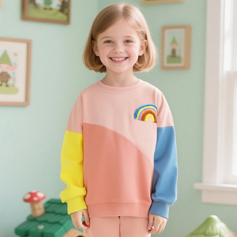 

От 2 до 7 лет, осенне-весенние модные толстовки для девочек, Радужная одежда с длинными рукавами для малышей, спортивные рубашки с капюшоном для малышей, одежда, рубашки