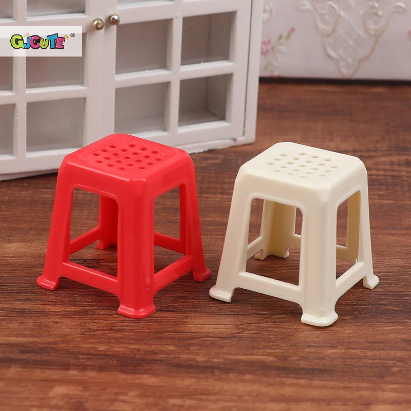 2Pcs 1:12 Dollhouse Miniature Small Chair Plastic Stool Furniture Model Decor Toy Doll House Accessories